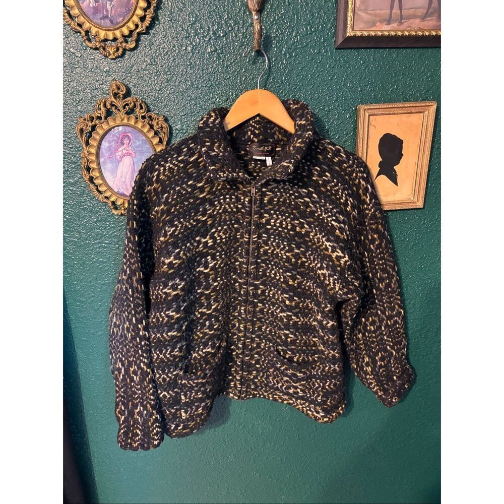 Invisible World Alaska Handknit Wool Zip Jacket Women’s Medium 100% Wool Nordic